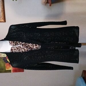 Jones New York Signature- Black Open-Knit Cardigan